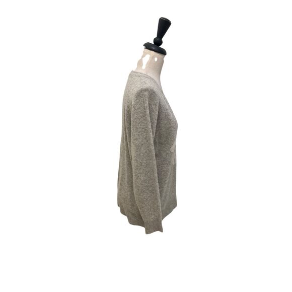 Lauren Moshi Beverly Hills Women's V-neck Cashmere Lips Pullover Sweater Gray XS - Picture 2 of 6